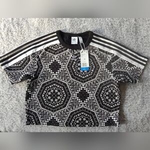 adidas Black White Geometric Short Sleeve Tee Medium Bandana Pront